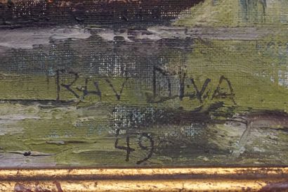 RAV DIVA "Le pont neuf", huile sur isorel, sbd, daté 49. 35x27 cm