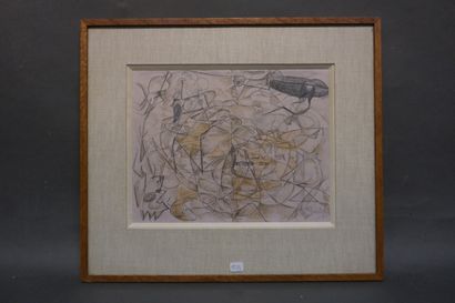 Jicky DUSSART (1924-1996) "Composition cubiste", aquarelle, crayons et craies, sbd,...
