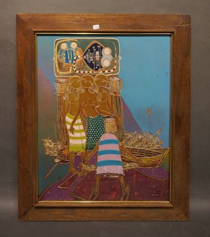 MANOON "Retour de la pêche", peinture sur isorel, sbd. 51x40 cm