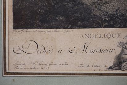 null Gravure d'après J. Raoux: "Angélique et Médor" (mouillures). 52x36 cm