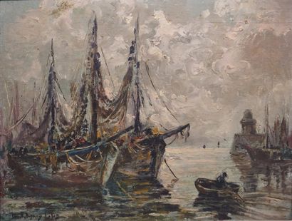 null "Sailboats in the port", oil on panel, sbg. 27,5x35 cm