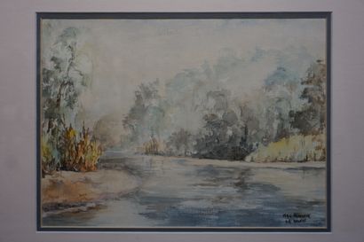 HESSLER "Rivière dans les marais de La Brière", aquarelle, sbd, daté 1976. 23x31...