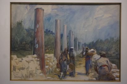 Charles FOUQUERAY (1872-1956) "Route de Samarie", aquarelle, sbg, daté 1919. 24x34...