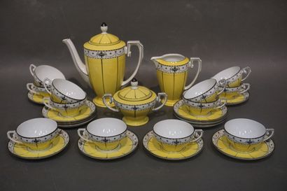 null Service à thé en porcelaine tchéquoslovaque à fond jaune de 27 pièces: Théière,...