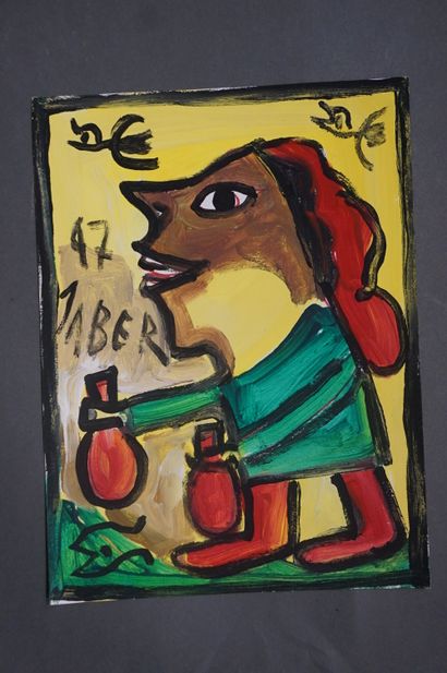JABER (1938-2021) "Portrait d'homme" et "Femme aux sacs rouges", deux huiles sur...