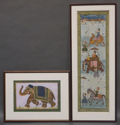 Gouaches indiennes Deux gouaches indiennes: "Eléphant" (19x29 cm) et "Parade d'a...