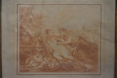 null D'après Caresme: "Bacchus", paire de gravures. 28,5x36,5 cm (avec cadre)
