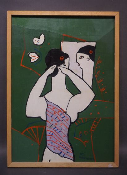 Nafir BOABA (1929) Ecoles fin XX°: "Femme au miroir" et "Visages", deux huiles sur...