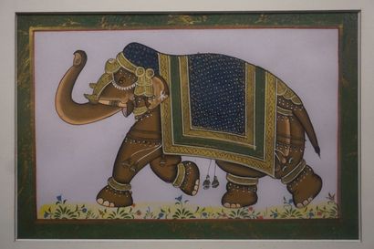 Gouaches indiennes Deux gouaches indiennes: "Eléphant" (19x29 cm) et "Parade d'a...