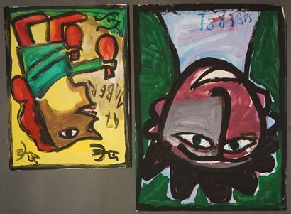 JABER (1938-2021) "Portrait d'homme" et "Femme aux sacs rouges", deux huiles sur...