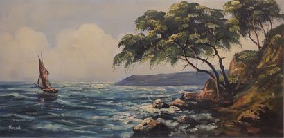 VERNEUIL "Rivage", huile sur toile, sbg. 50x100 cm