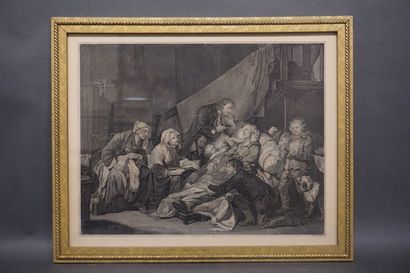 null D'après Greuse: "Le paralytique", gravure (pliures). 36x46 cm