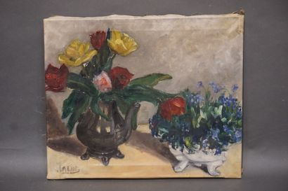 null "Bouquets de fleurs", huile sur toile, sbg (Malin ?) (usures). 43x52 cm