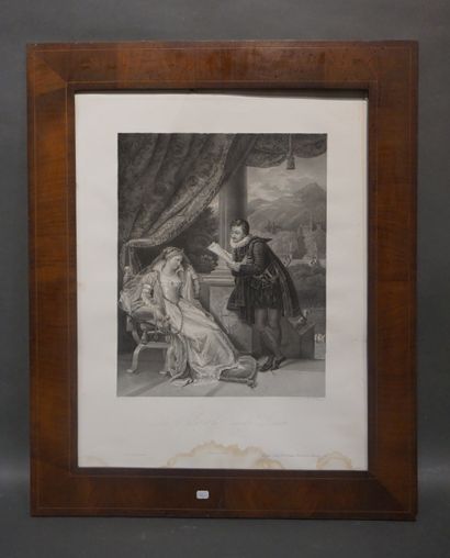 null Gravure d'après Ducis: "La princesse Léonore" (mouillures). 59x47 cm