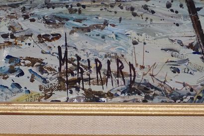 Michel GIRARD (1939) "Chalutiers", huile sur toile, sbg, situé à Dives-sur-mer. 54x65...