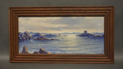 F.HABERKOAN (XX°) "Ploumanac'h", huile sur panneau, sbd. 29x63 cm