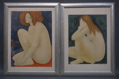 null D'après Alain BONNEFOIT (1937): "Nues", deux lithographies, sbd. 74x52,5 cm...