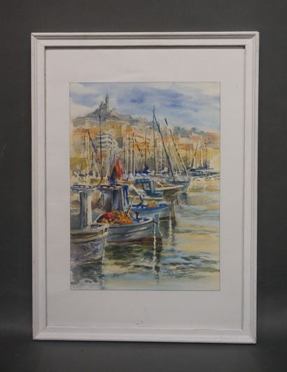 null "Le vieux port à Marseille", aquarelle, sbd. 36x26 cm