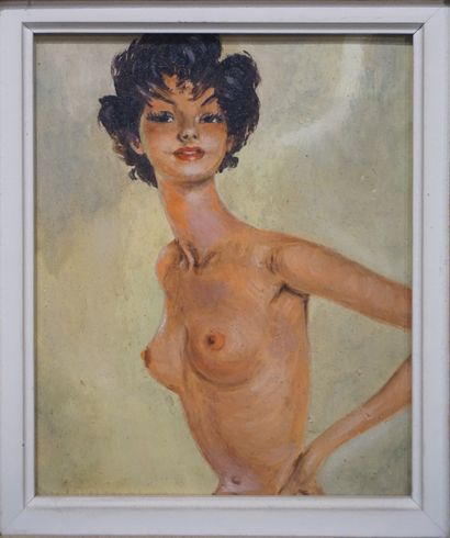 null "Buste de femme nue", huile sur isorel. 17,5x14,5 cm