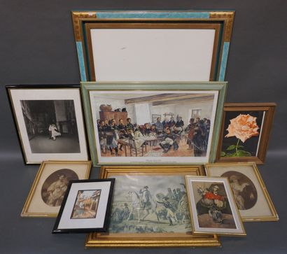 null Handle of nine various framed pieces, reproductions, pair of oval engravings...
