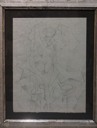 null Ecole XXe: "Femme nue de dos", dessin. 31x24 cm