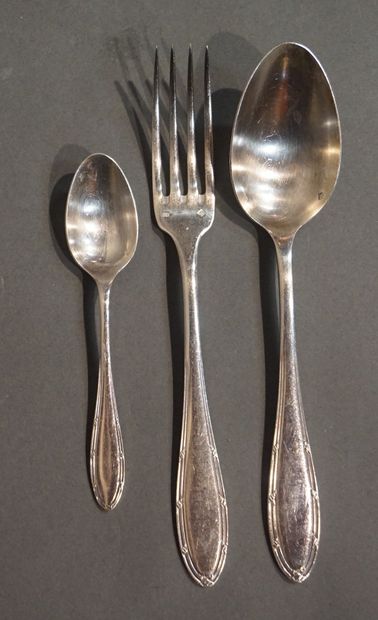 MENAGERE Silver-plated metal set of 37 pieces: 12 large spoons, 12 large forks, 12...