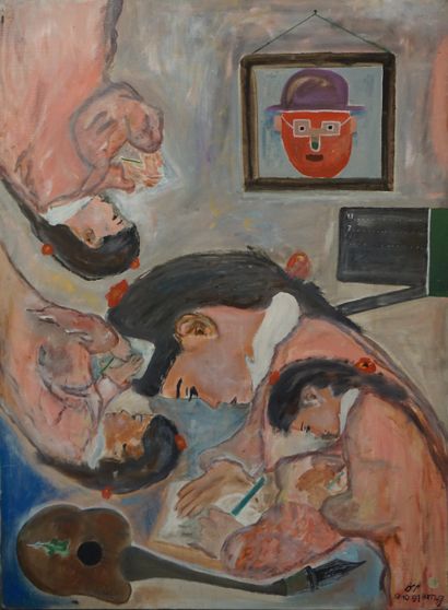 HORMUZ "Rêveries à l'écriture", huile sur toile, sbd, daté 1991. 82x61 cm