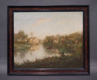 null "Maison au bord de la rivière", huile sur toile, porte une signature Trouillebert...