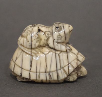 null Netsuke: "Crapaud sur une tortue". 2,5 cm
