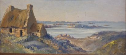 F.HABERKOAN (XX°) "Côte bretonne", huile sur panneau, sbd. 29x63 cm