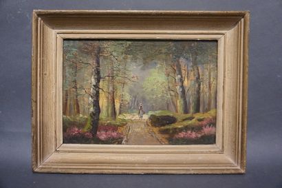 null "Peasant in the forest", oil on isorel, sbg. 24,5x35,5 cm