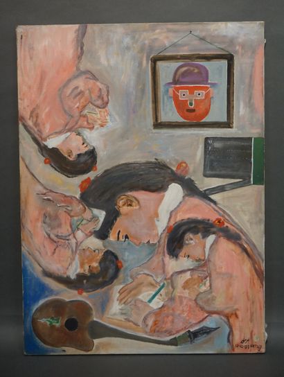 HORMUZ "Rêveries à l'écriture", huile sur toile, sbd, daté 1991. 82x61 cm