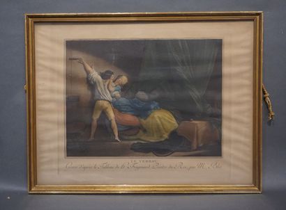 null D'après Fragonard: "Le verrou", gravure en couleur. 43x49 cm