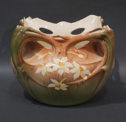 null 
Large art nouveau pot in polychrome earthenware DB fives-Lille (chips, cracks)....
