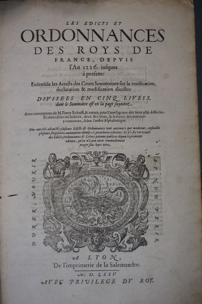 null "Les édicts et ordonnances des roys de France" 1vol. relié 1625 (usé) et "Brebiarium...