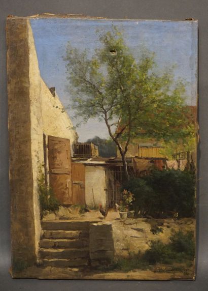 Louis Lucien D'EAUBONNE (1834-1894) "Cour de ferme", huile sur toile, sbd, daté 1881...