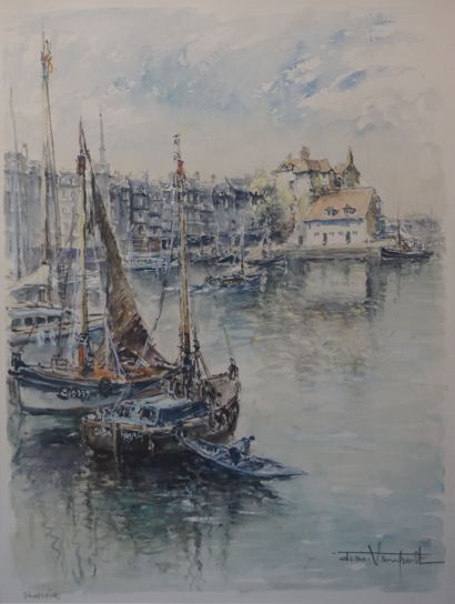 Denis VERSPECHT (1919-1996) "The port of Honfleur", watercolor, sbd. 57x43,5 cm