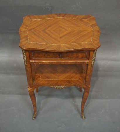 null Veneer and marquetry shelf with a drawer in belt and shelf, with gilded bronze...