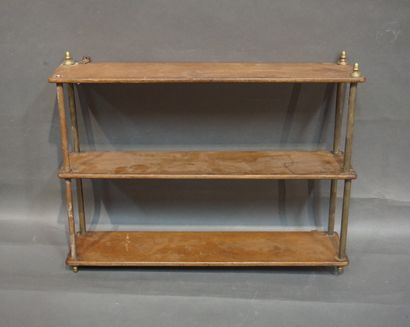 null Wall shelf with three wooden trays and brass mounts (wear, missing). 60x80x19...