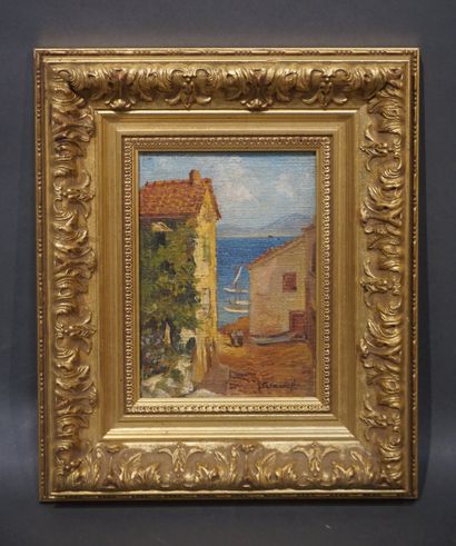 Nicolas SAFRONOFF (1898-?) "Rue des pêcheurs à Saint-Tropez", huile sur isorel, sbd,...