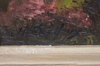 null "Paysanne dans la forêt", huile sur isorel, sbg. 24,5x35,5 cm