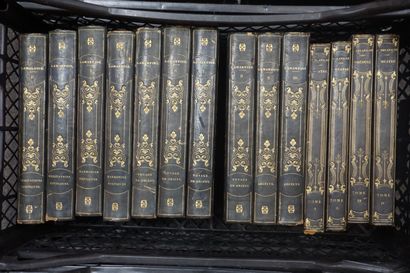 null Trois manettes de livres reliés XIXe, Lamartine: "Œuvres" 10 vol., Delavigne:...