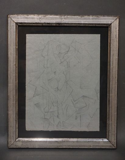 null Ecole XXe: "Femme nue de dos", dessin. 31x24 cm