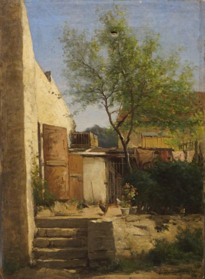 Louis Lucien D'EAUBONNE (1834-1894) "Cour de ferme", huile sur toile, sbd, daté 1881...