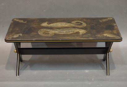 null Coffee table in blackened wood with silvered resin decoration of seahorses (small...