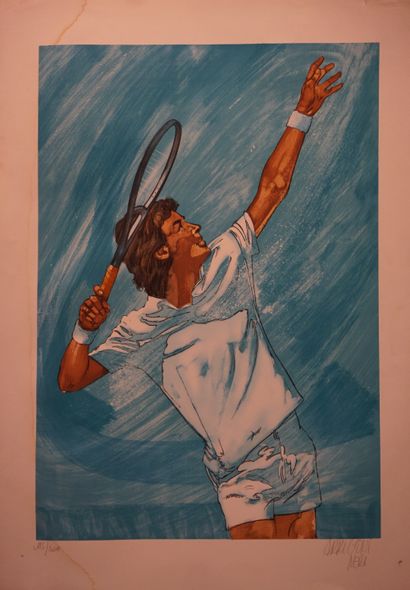 null D'après Arrigoni: "Joueur de tennis", lithographie, 183/300, sbd (mouillures)....