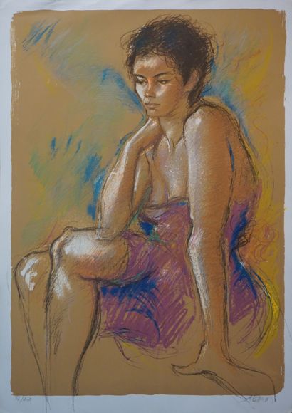 null "Femme assise", lithographie, 51/250, sbd. 76x54 cm