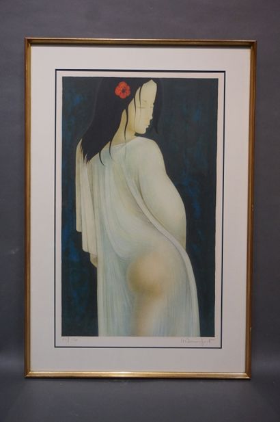 null D'après Alain Bonnefoit: "Femme à l'œillet rouge", lithographie 24/150, sbd....