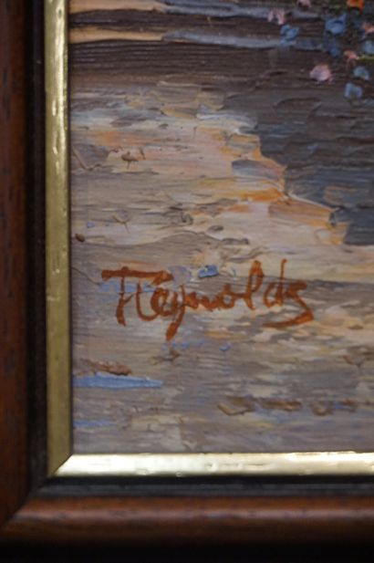 Reynolds "Village côtier", huile sur toile, sbg. 20x25 cm