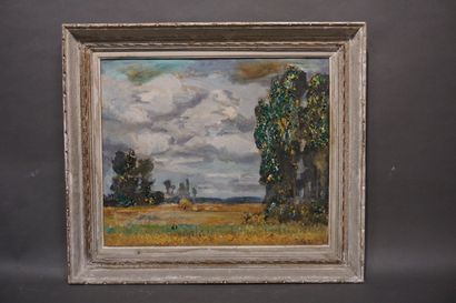 Pierre LANGLADE (1907-1972) "Paysage", huile sur toile, sbd (usures, manques). 46x55...